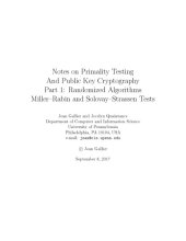 book Notes on Primality Testing And Public Key Cryptography, Part 1: Randomized Algorithms Miller-Rabin and Solovay-Strassen Tests [lecture notes]