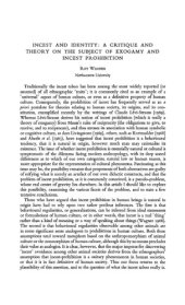 book Incest and the Identity: A Critique and Theory on the Subject of Exogamy and Incest Prohibition