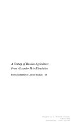 book A Century of Russian Agriculture: From Alexander II to Khruschev