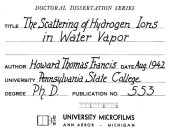 book THE SCATTERING OF HYDROGEN IONS IN WATER VAPOR