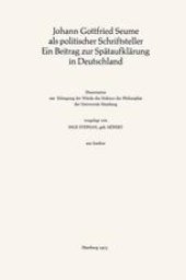 book  Johann Gottfried Seume als politischer Schriftsteller Ein Beitrag zur Spätaufklärung in Deutschland