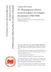 book Th.  Wiesengrund  Adorno.   Linee  di  origine  e  di  sviluppo  del  pensiero  (1903-1949) 