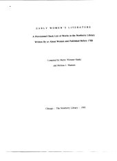 book Early Women’s Literature : A Provisional Check List of Works in the Newberry Library Written By or About Women and Published Before 1700