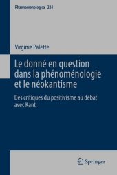 book Le donné en question dans la phénoménologie et le néokantisme