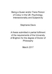 book Being a Queer and/or Trans Person of Colour in the UK: Psychology, Intersectionality and Subjectivity