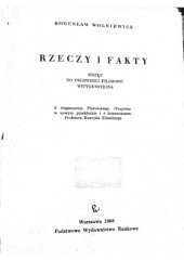 book Rzeczy i fakty : wstęp do pierwszej filozofii Wittgensteina