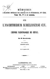 book Sur l’Anchiterium aurelianense cuv., et sur l’histoire paléontologique des chevaux