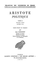 book Aristote: Politique, Tome II, 2e partie: Livres V-VI