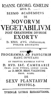 book Sermo academicus de novorum vegetabilium post creationem divinam exortu. Programma ad panegyrin etc. De sexu plantarum epistola