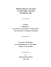 book Selective factors in the choice of foster parent applicants for reception care