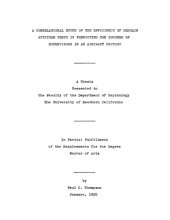 book A correlational study of the efficiency of certain aptitude tests in predicting the success of supervisors in an aircraft factory