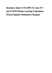 book Resonance Guide to Pre-RMO for class 8 9 and 10 DLPD Distance Learning Programmes Division Regional Mathematics Olympiad