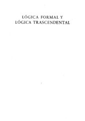 book Lógica formal y lógica trascendental