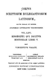 book Hegesippi qui dicitur Historiae libri V. Pars Prior: Textum criticum continens