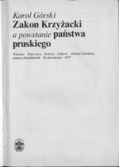 book Zakon Krzyżacki a powstanie państwa pruskiego