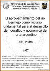 book El aprovechamiento del río Bermejo como recurso fundamental para el desarrollo demográfico y económico del norte argentino