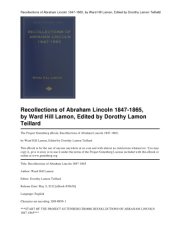 book Recollections Of Abraham Lincoln 1847-1865