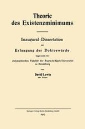 book Theorie des Existenzminimums: Inaugural-Dissertation zur Erlangung der Doktorwürde eingereicht der philosophischen Fakultät der Ruprecht-Karls-Universität zu Heidelberg