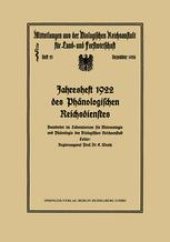 book Jahresheft 1922 des Phänologischen Reichsdienstes: Bearbeitet im Laboratorium für Meteorologie und Phänologie der Biologischen Reichsanstalt