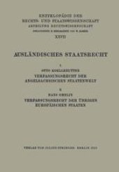 book Ausländisches Staatsrecht: 1. Verfassungsrecht der Angelsächsischen Staatenwelt