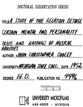 book A STUDY OF THE RELATION BETWEEN CERTAIN MENTAL AND PERSONALITY TRAITS ANDRATINGS OF MUSICAL ABILITIES