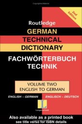 book German Technical Dictionary 2: Volume Two, English-German/Englisch-Deutsch