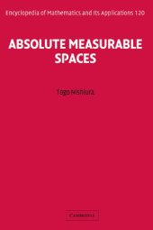 book Absolute Measurable Spaces (Encyclopedia of Mathematics and its Applications)