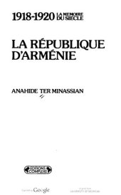 book La République d'Arménie: 1918-1920