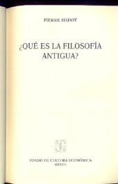 book Que Es La Filosofia Antigua