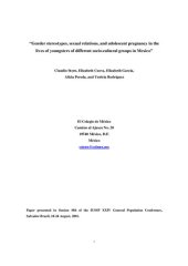 book Gender stereotypes, sexual relations, and adolescent pregnancy in the lives of youngsters of different socio-cultural groups in Mexico