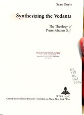 book Synthesizing the Vedanta: The Theology of Pierre Johanns S. J.