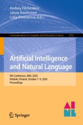 book Artificial Intelligence and Natural Language: 9th Conference, AINL 2020, Helsinki, Finland, October 7–9, 2020, Proceedings