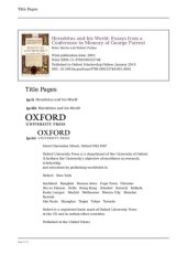 book Herodotus and His World: Essays from a Conference in Memory of George Forrest