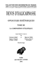 book Denys d'Halicarnasse: Opuscules rhétoriques. Tome III: La Composition stylistique