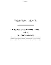 book Medinet Habu IX: The Eighteenth Dynasty Temple, Part I: The Inner Sanctuaries