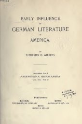 book Early Influence of German Literature in America