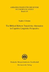 book The Biblical Hebrew Transitivity Alternation in Cognitive Linguistic Perspective