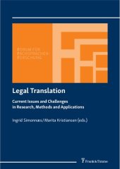 book Legal Translation. Current Issues and Challenges in Research, Methods and Applications