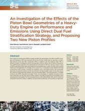 book An Investigation of the Effects of the Piston Bowl Geometries of a Heavy-Duty Engine on Performance and Emissions Using Direct Dual Fuel Stratification Strategy, and Proposing Two New Piston Profiles