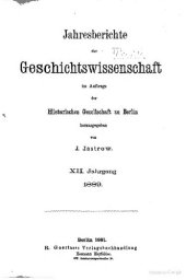 book Jahresberichte der Geschichtswissenschaft im Auftrage der Historischen Gesellschaft zu Berlin