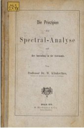 book Die Prinzipien der Spektral-Analyse und ihre Anwendung in der Astronomie