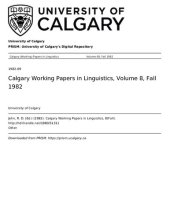 book Calgary Working Papers in Linguistics