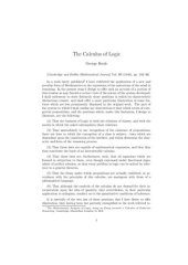 book The Calculus of Logic