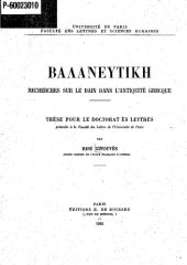 book ΒΑΛΑΝΕΥΤΙΚΗ/Balaneutike: recherches sur le bain dans l'antiquité grecque