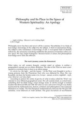 book Philosophy and Its Place in the Space of Western Spirituality: An Apology