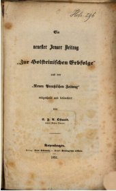 book Ein neuester Jenaer Beitrag "Zur Holsteinischen Erbfolge" aus der "Neuen Preußischen Zeitung"