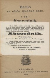 book Berilo za obče ljudske šole. I. del: Abecednik. Prvo šolsko leto