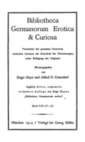 book Bibliotheca Germanorum, Erotica & Curiosa 8 : V-Z