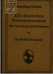 book Die deutschen Personennamen : Ihre Entstehung und Bedeutung