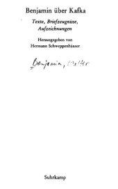 book Benjamin über Kafka : Texte, Briefzeugnisse, Aufzeichnungen